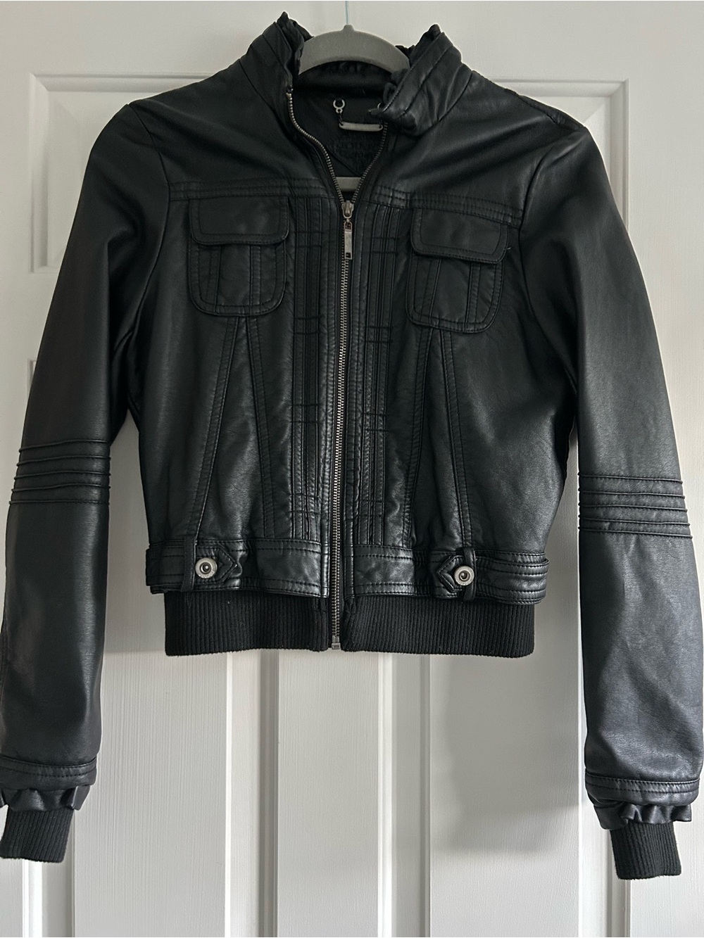 Jou Jou Black Faux Leather Bomber Jacket